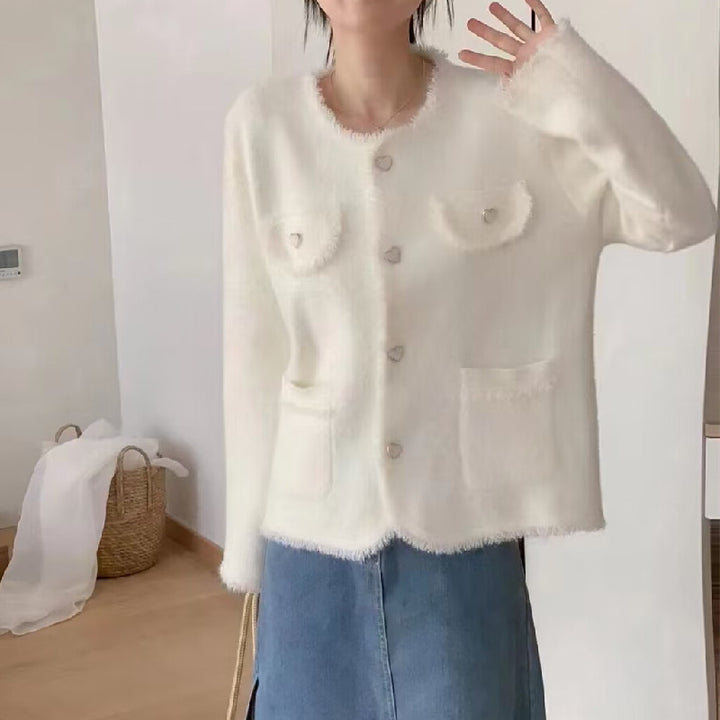 Damen Flauschiger Cardigan mit Herzen-Details Drune
