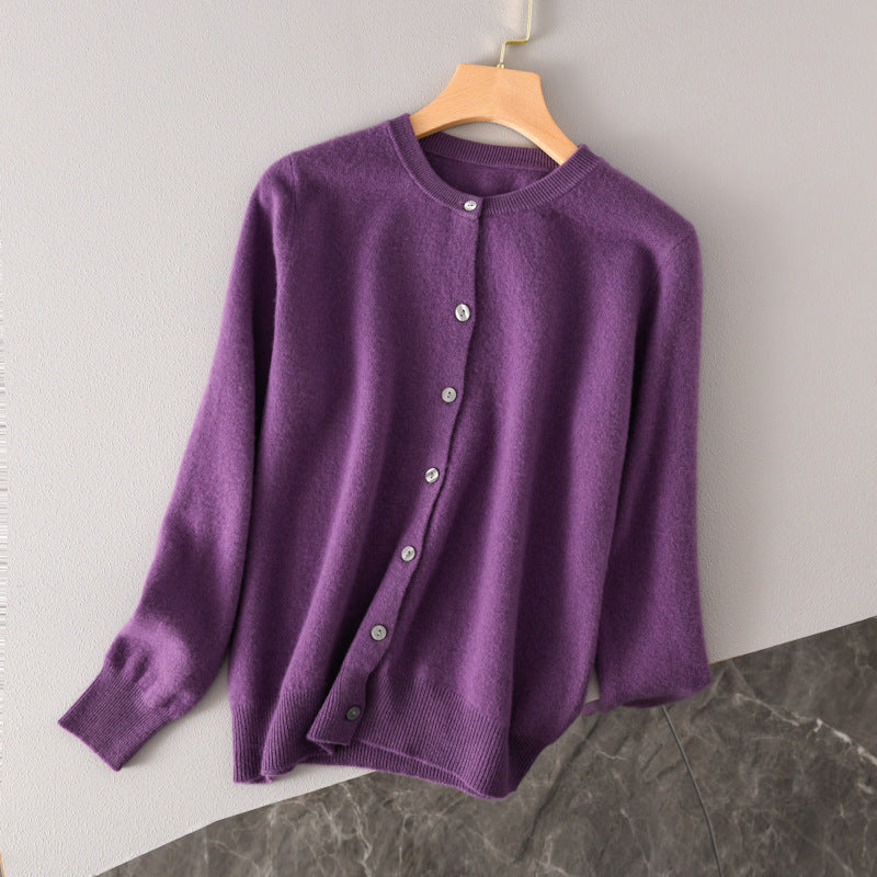 Damen Leichter Rundhals-Knopfcardigan in Kaschmiroptik mit feiner Rippkante und lässiger Silhouette Drune