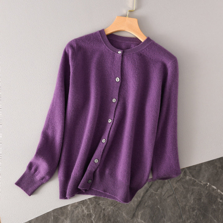 Damen Leichter Rundhals-Knopfcardigan in Kaschmiroptik mit feiner Rippkante und lässiger Silhouette Drune