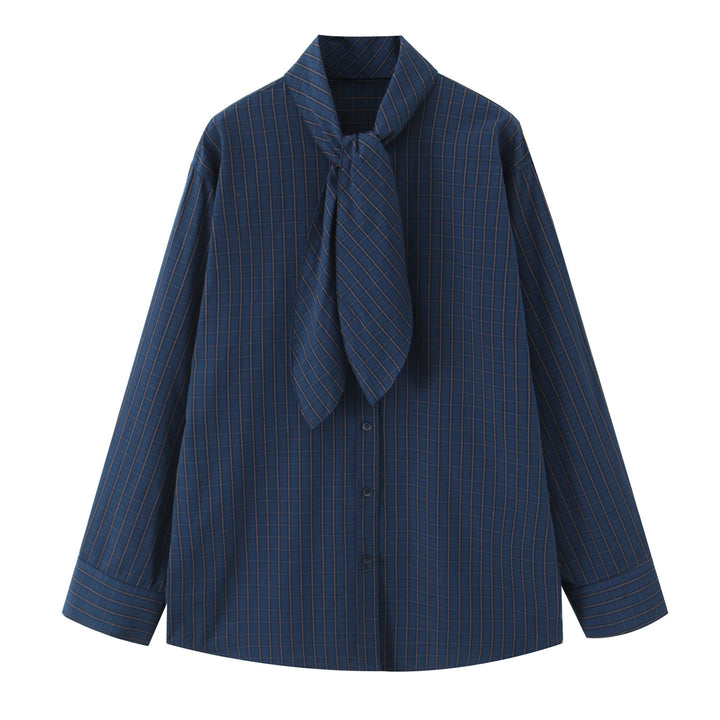 Damen 30+ karierte Hemdbluse mit Schleifenkragen und Oversize‑Passform Drune