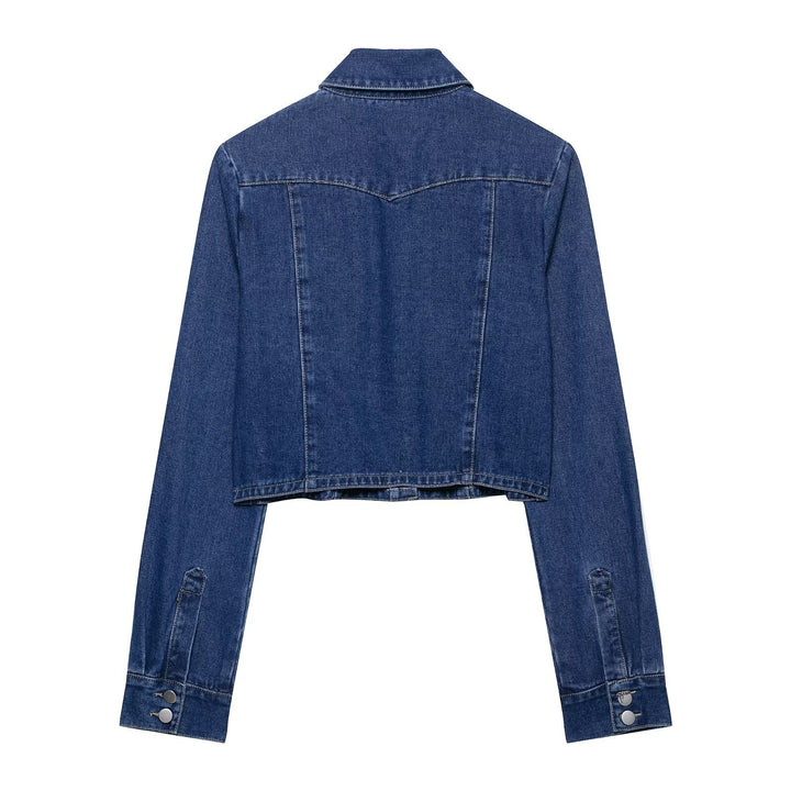 Damen Kurz geschnittene Denim‑Jacke mit Brusttaschen und Druckknopfleiste Drune
