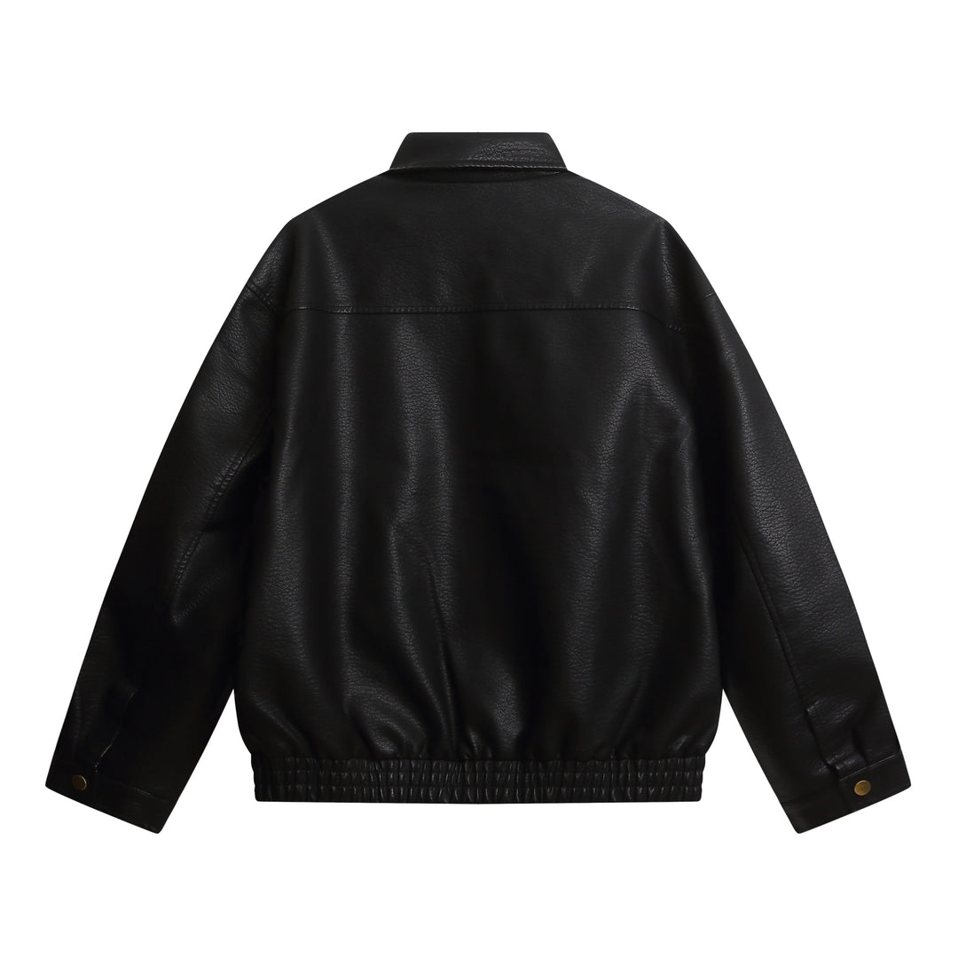 Damen Kurz geschnittene Kunstlederjacke im Oversized‑Look mit Pattentaschen Drune