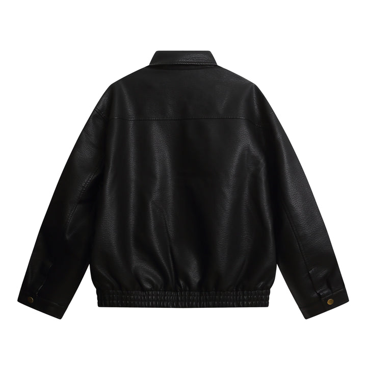 Damen Kurz geschnittene Kunstlederjacke im Oversized‑Look mit Pattentaschen Drune
