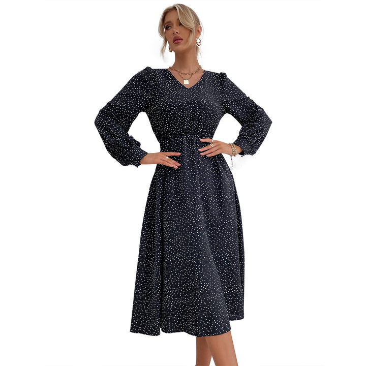 Damen elegantes Maxikleid mit V-Ausschnitt und voluminösen Ärmeln Drune