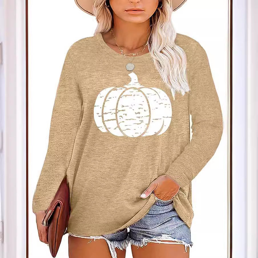 Damen Langarmshirt mit herbstlichem Kürbis-Motiv Drune