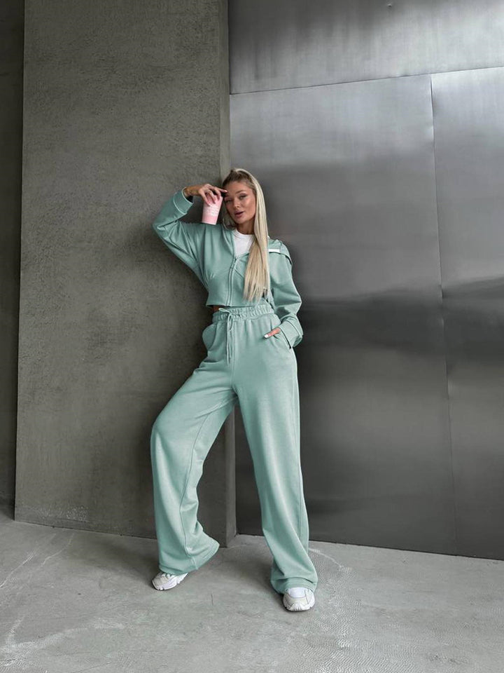 Damen lässiges Sweat- und Jogginghose-Set mit hohem Kragen und weitem Schnitt Drune