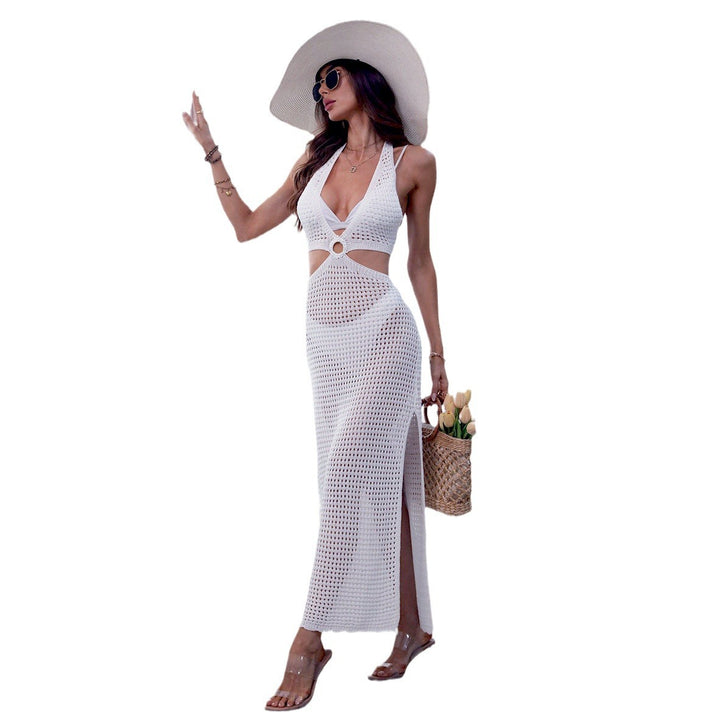 Damen Häkel-Strandkleid mit tiefem V-Ausschnitt und ärmellosem Design Drune