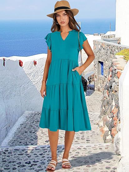 Damen Freizeit-Maxikleid mit überraschenden Rüschendetails und praktischen Taschen Drune
