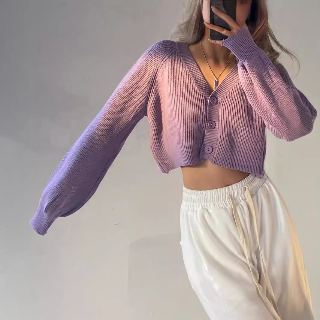 Damen Cropped Rippstrickcardigan Pullover Drune