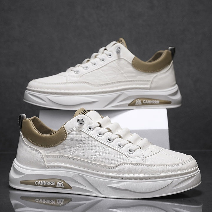 Unisex minimalistische Plateausneaker aus strukturiertem Kunstleder mit gepolstertem Fersenkragen und skulpturierter Außensohle Drune