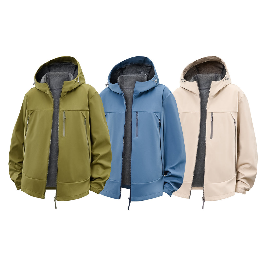 Herren Technische Softshell‑Hybridjacke mit Fleece‑Innenfutter und verstellbarer Kapuze Drune