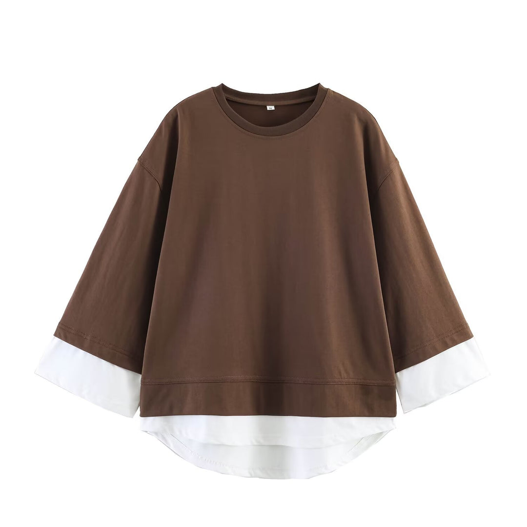 Damen Loungewear-Set aus weichem Jersey mit überlappendem Layer-Top und elastischer Highwaist-Hose Drune