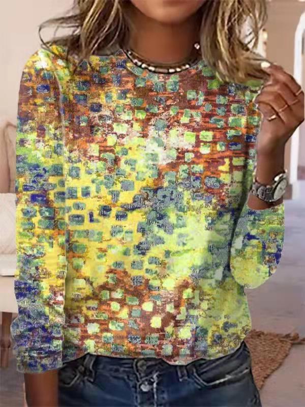 Damen Langärmeliges Oversize-Sweatshirt mit abstraktem Aquarell-Mosaikprint Drune