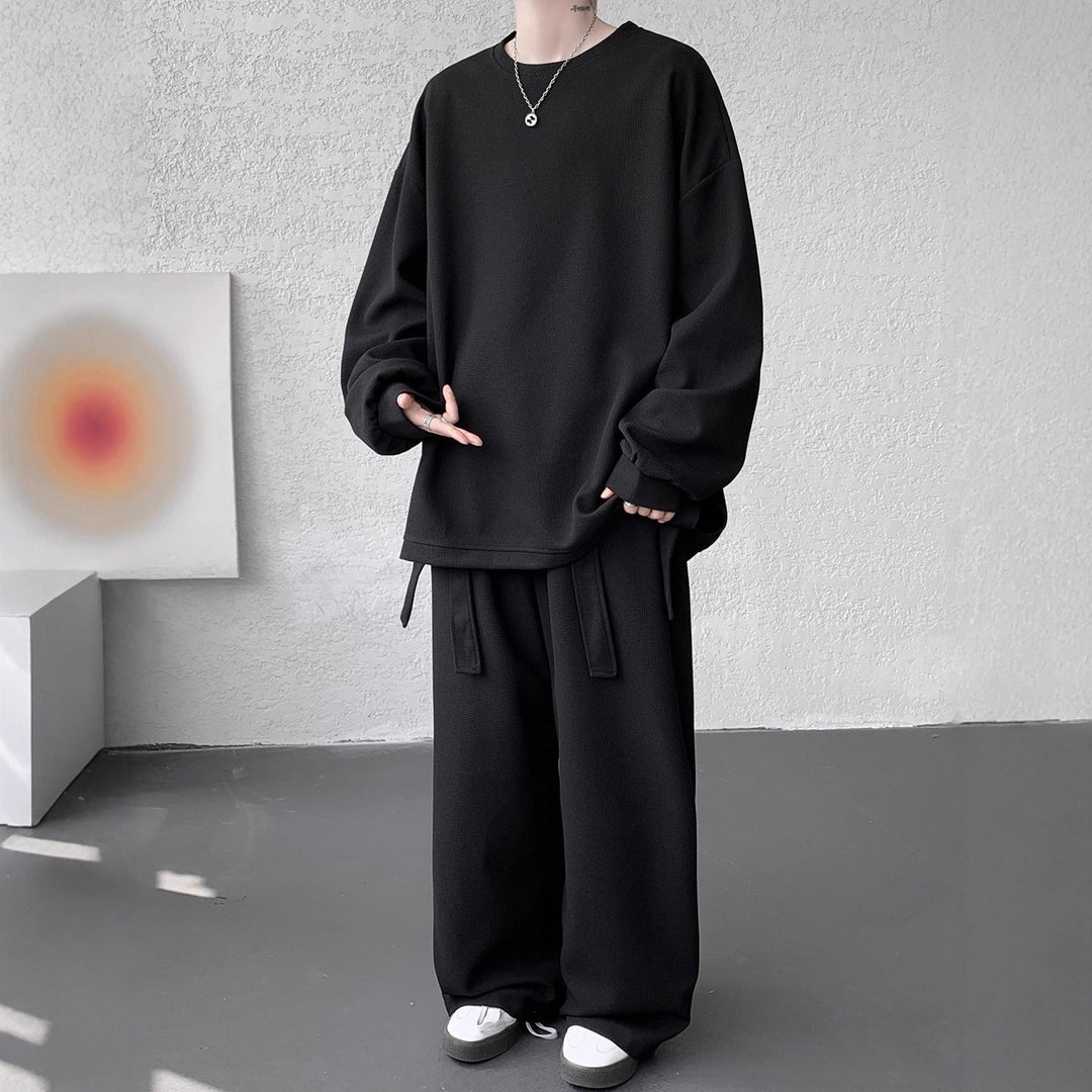 Unisex Lässiges Oversize Lounge-Set aus Waffelstrick mit Cargo-Bindungen Drune