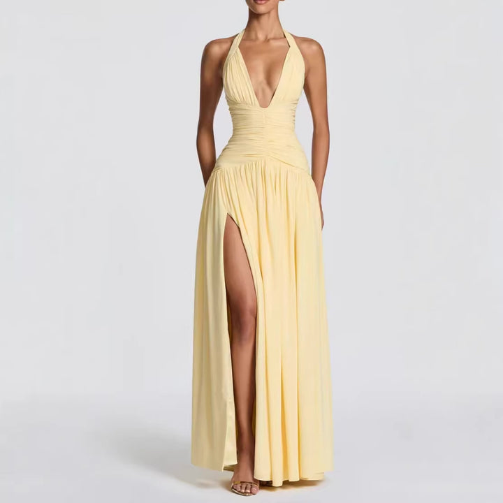 Damen Elegantes Maxikleid mit Wickeldesign und V-Ausschnitt Drune