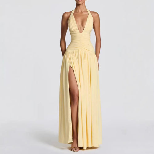 Damen Elegantes Maxikleid mit Wickeldesign und V-Ausschnitt Drune