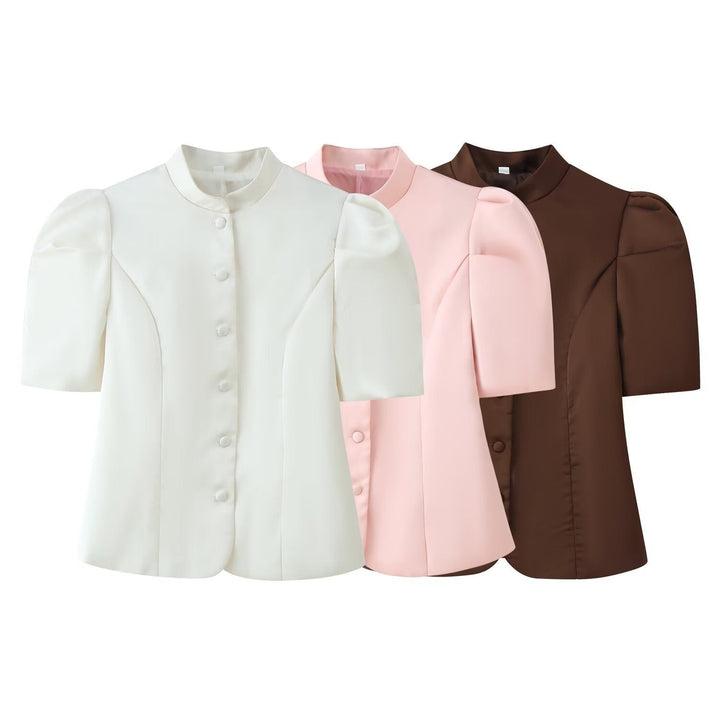 Damen Blazer mit Puffärmeln und elegantem Stehkragen Drune