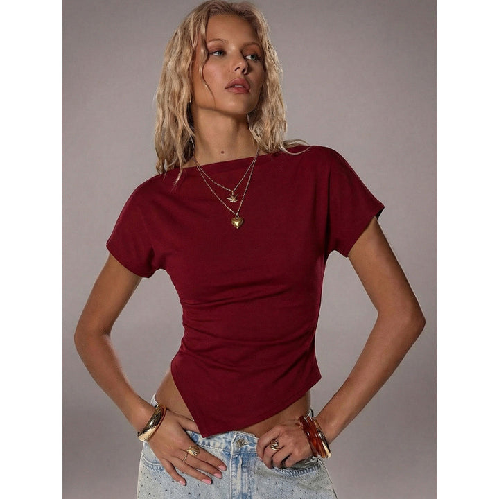 Damen Trendiges Oberteil mit asymmetrischem Saum und figurbetonendem Schnitt Drune