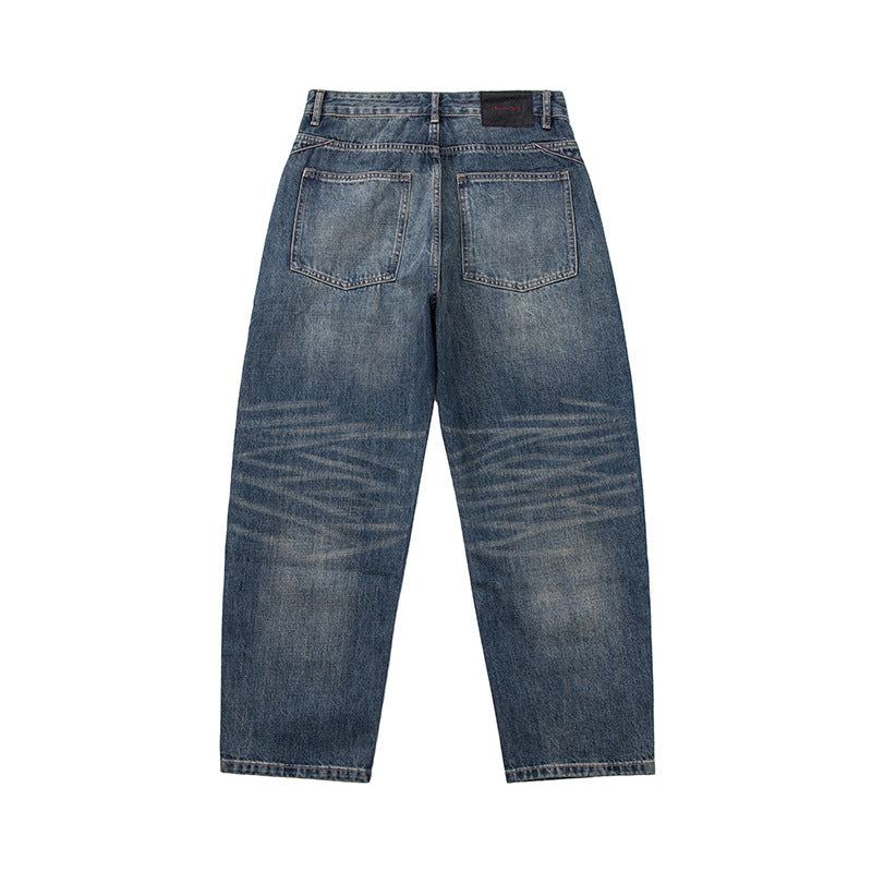 Damen High‑Waist Relaxed-Fit Jeans mit markanter Mittelnaht und Used‑Waschung Drune