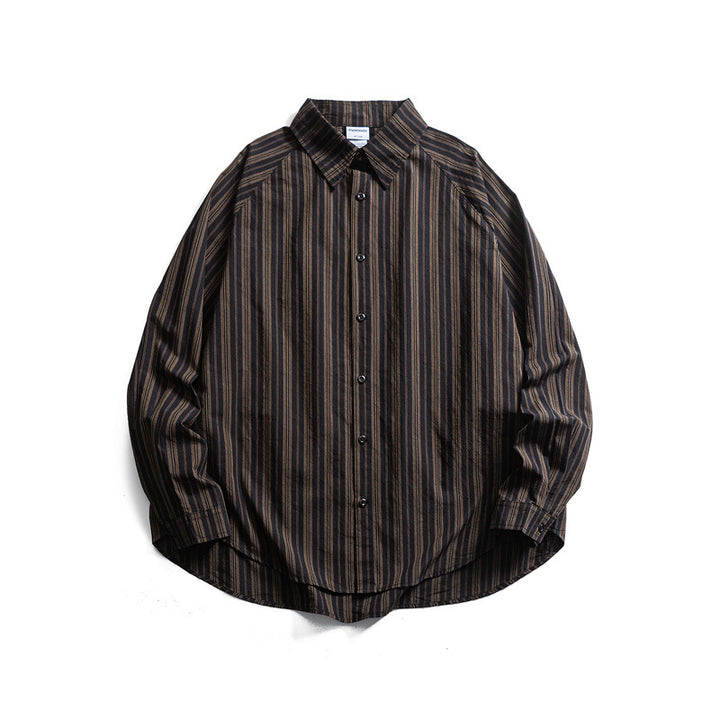 Unisex Oversize Hemdjacke in gestreifter Baumwollmischung mit gerundetem Saum Drune