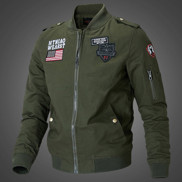 Herren nan militärisch inspirierte Bomberjacke mit Abzeichen, Ärmeltasche, Schulterpatten und geripptem Saum Drune
