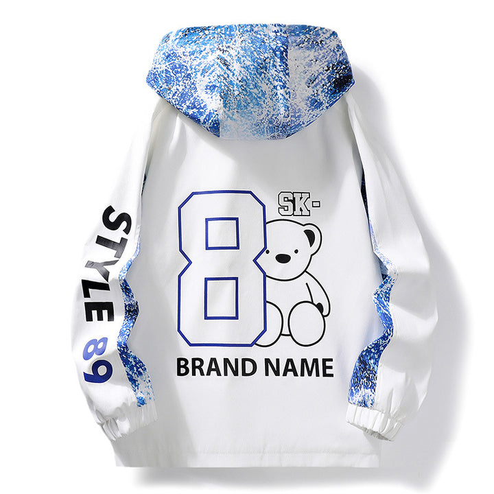 Herren Leichter Kapuzen-Windbreaker mit Camouflage-Akzenten & Grafikprint Drune