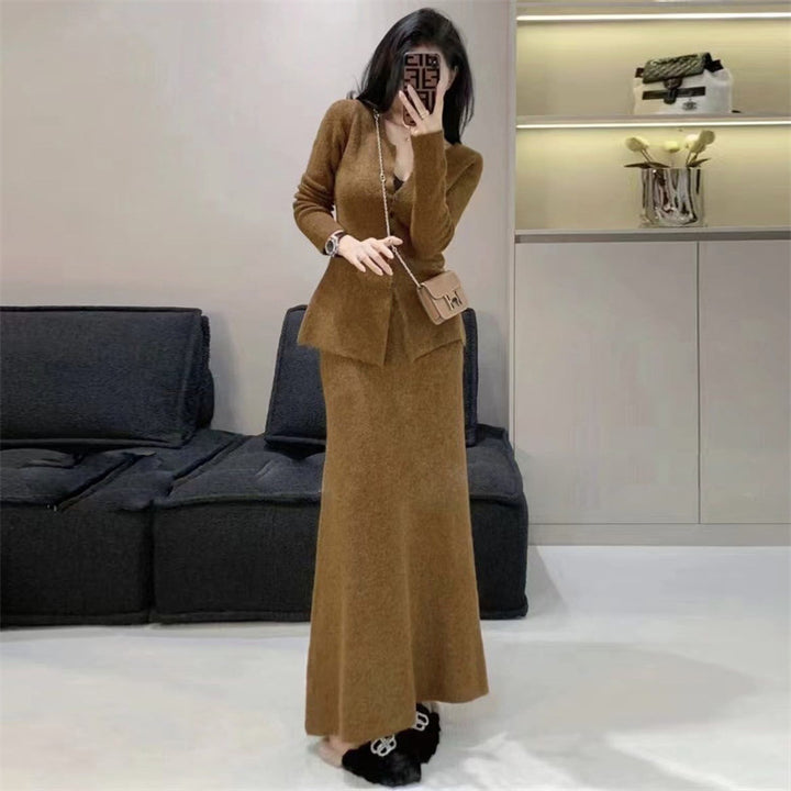 Damen elegantes Strickkleid mit femininer Silhouette und schickem V-Ausschnitt Drune