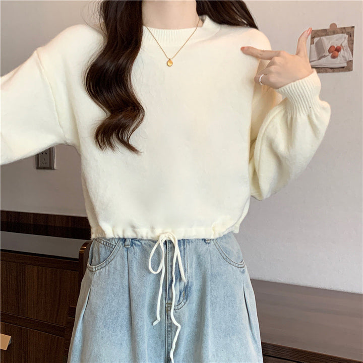 Damen lässiger Pullover mit Kordelzug und voluminösen Ärmeln Drune