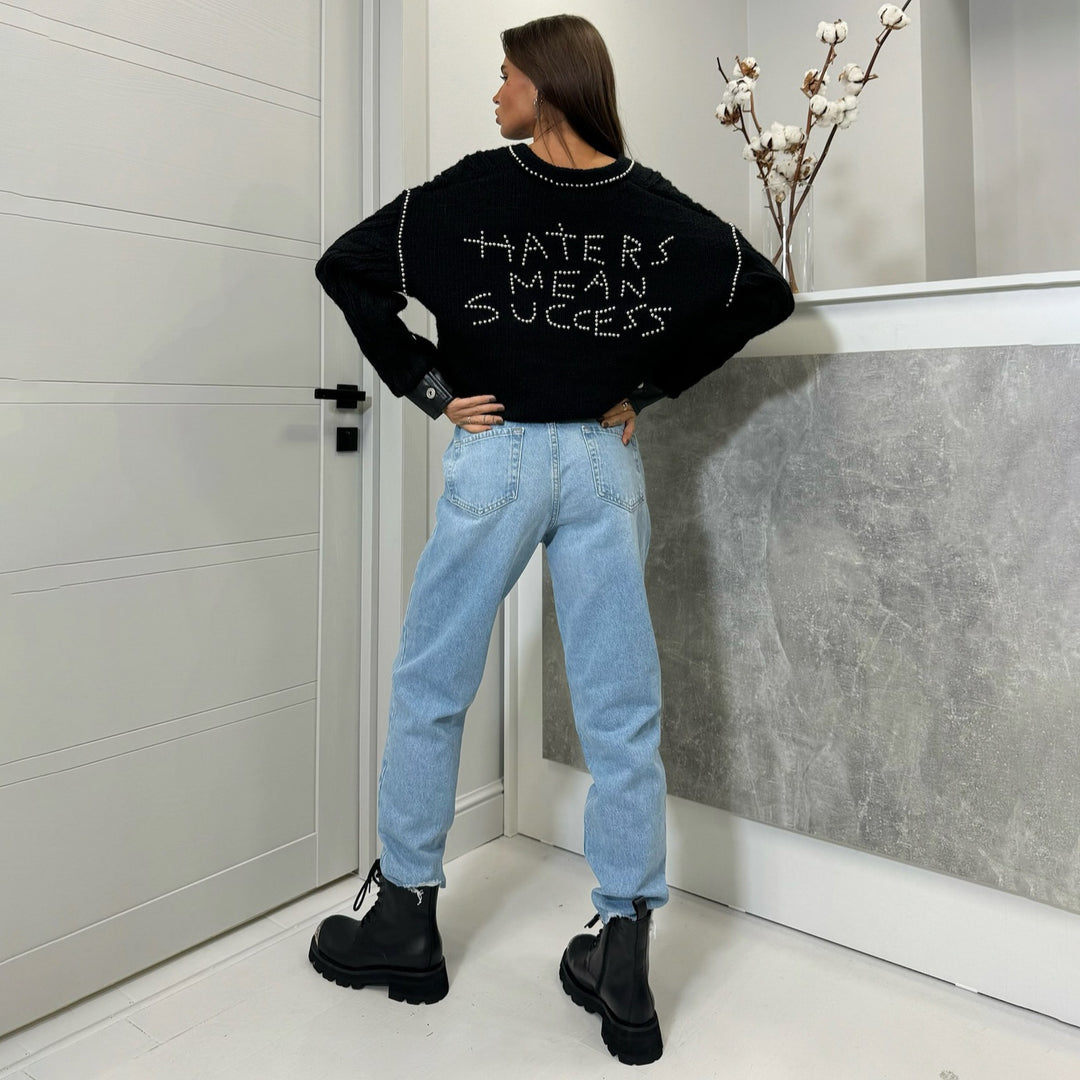 Damen Modischer Strickpullover mit Statement-Print Drune