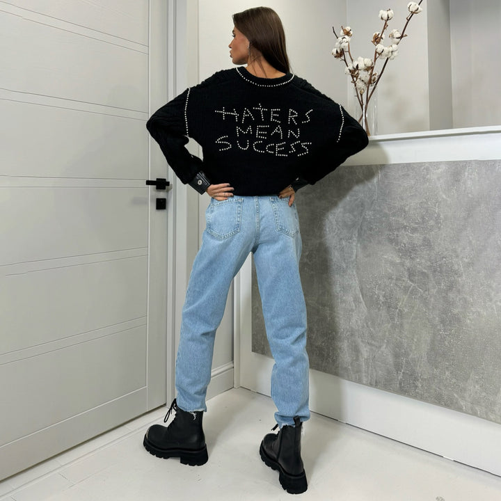 Damen Modischer Strickpullover mit Statement-Print Drune