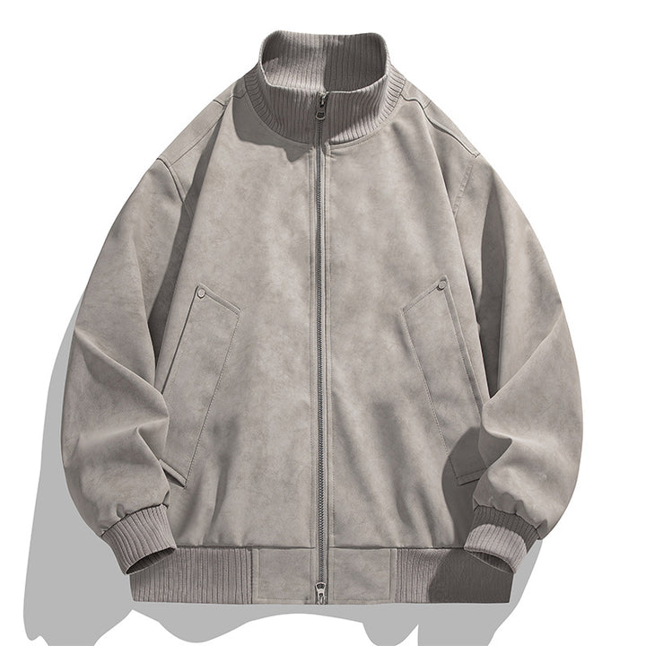 Herren Oversized Wildlederoptik-Bomberjacke mit Stehkragen und gerippten Bündchen Drune