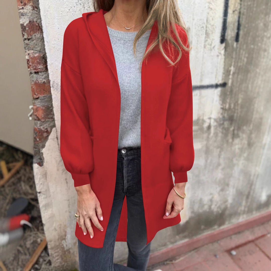 Damen Offener Longblazer mit Kapuze und Eingrifftaschen Drune