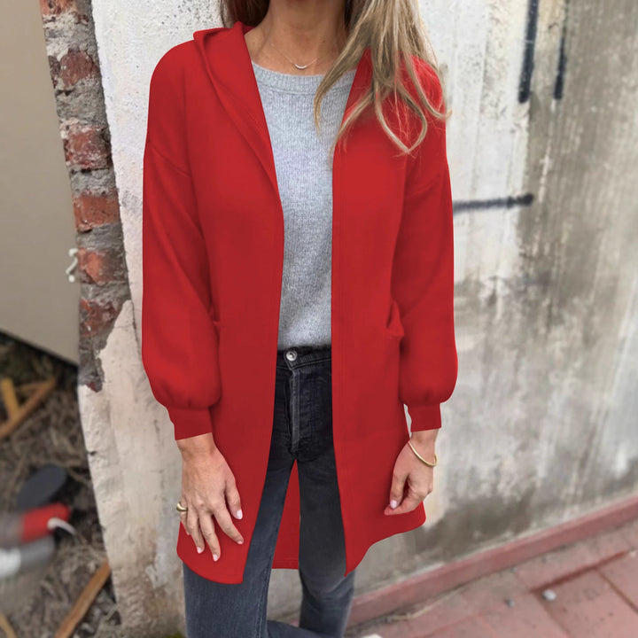 Damen Offener Longblazer mit Kapuze und Eingrifftaschen Drune
