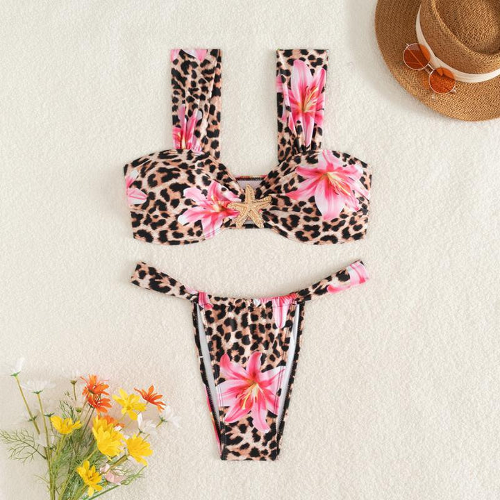 Damen Bikini-Set mit floralem Leopardenmuster Drune