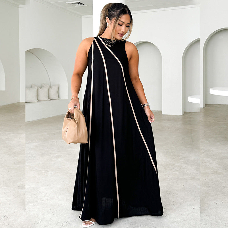 Damen Maxikleid mit asymmetrischem Design und edlen Kontrastnähten Drune