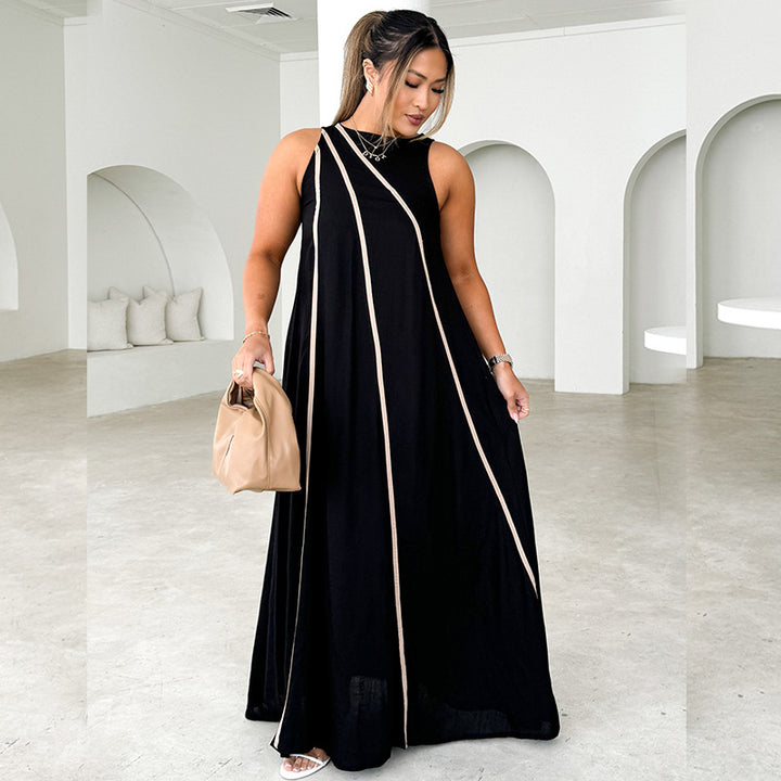 Damen Maxikleid mit asymmetrischem Design und edlen Kontrastnähten Drune