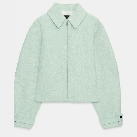 Damen Cropped Bouclé‑Blouson mit verdecktem Reißverschluss und Hemdkragen Drune