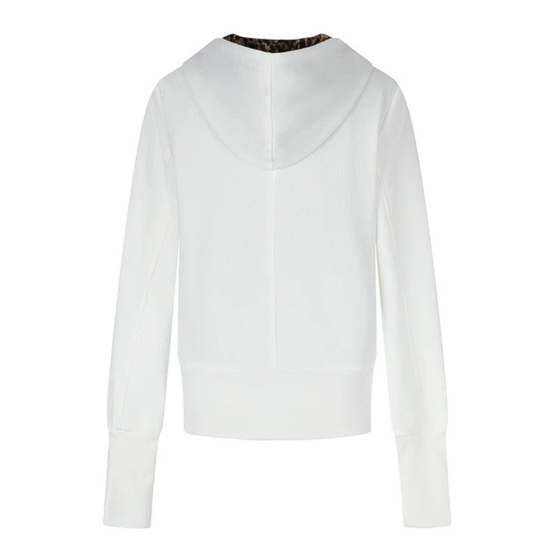 Damen Kapuzen‑Sweatjacke mit durchgehendem Reißverschluss, Raffungen vorn und Leo‑Kapuzefutter Drune