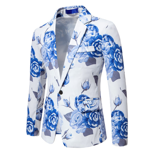 Herren Slim-Fit Sakko mit ganzflächigem Blumenprint und schmalem Revers Drune