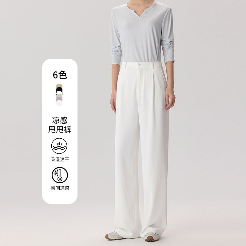 Damen Weite Hochtaillierte Satinhose mit Bundfalten und Eingrifftaschen Drune