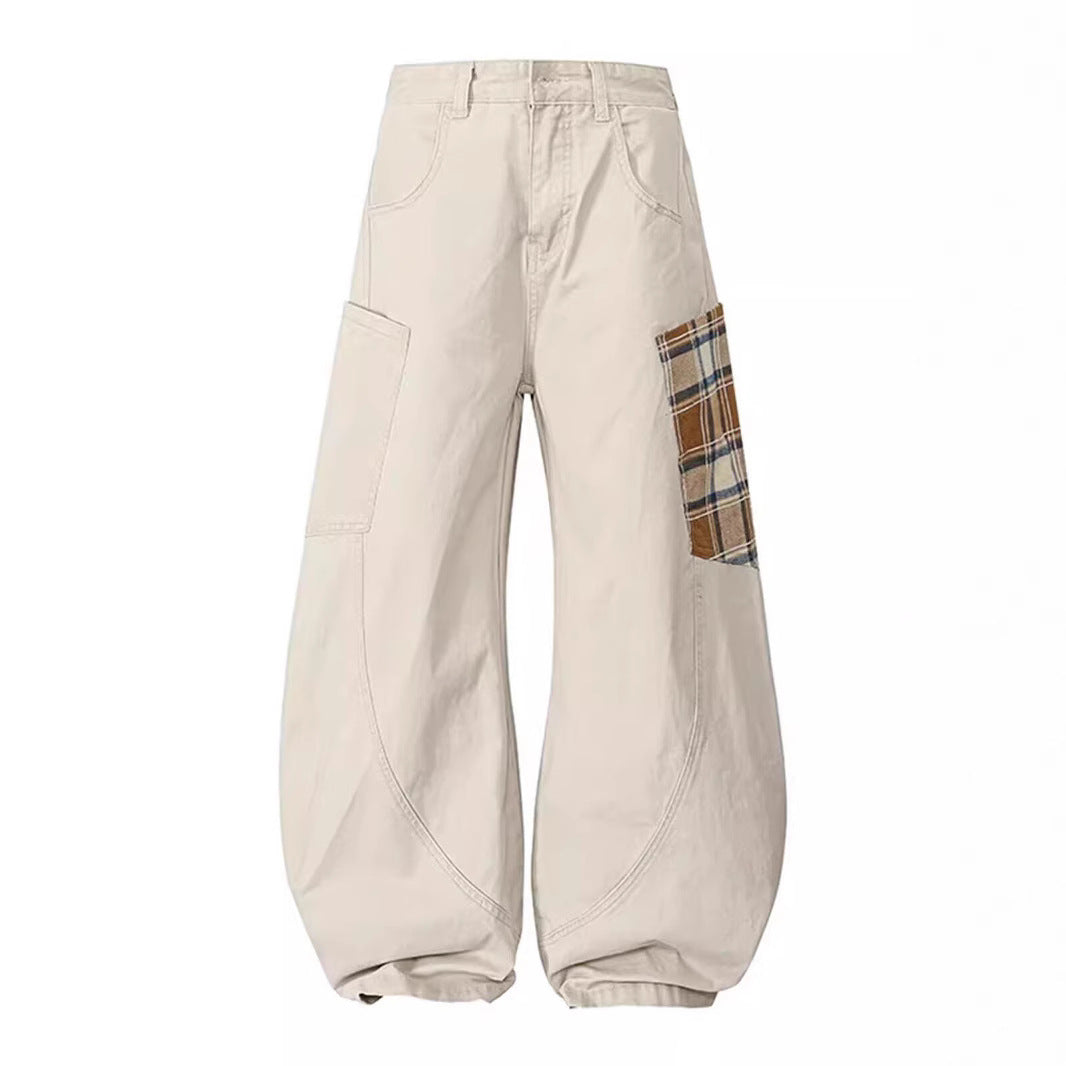 Damen Weitgeschnittene Cargo-Hose mit Karomuster Drune