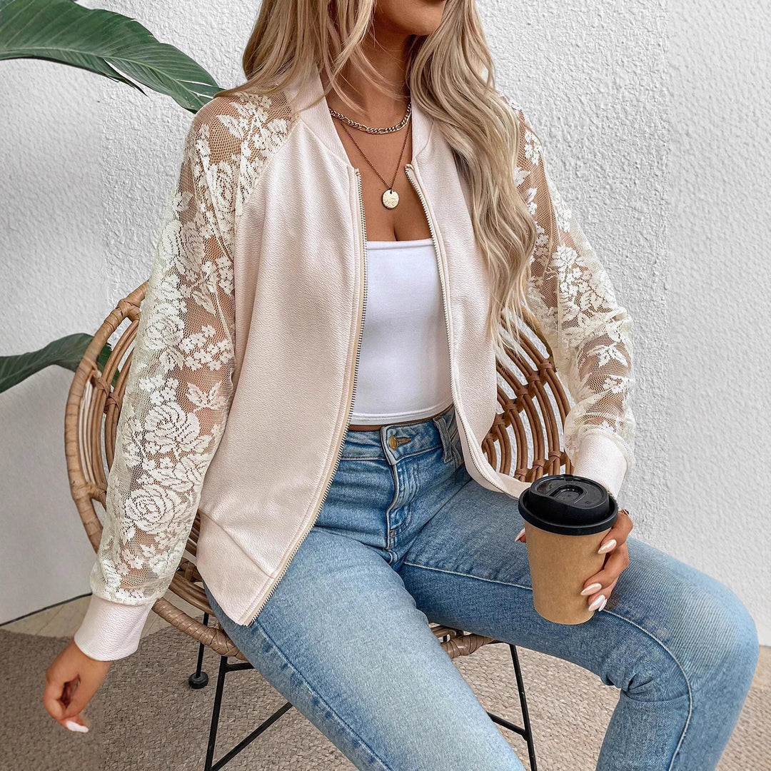 Damen Leichte Sweatjacke mit Spitzenärmel Drune