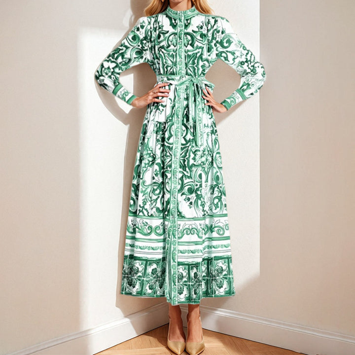 Damen Elegantes Maxikleid mit zartem floralem Muster und praktischem Gürtel Drune