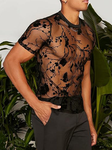 Herren Netz-T-Shirt mit floralem Design und elastischen Abschlüssen Drune