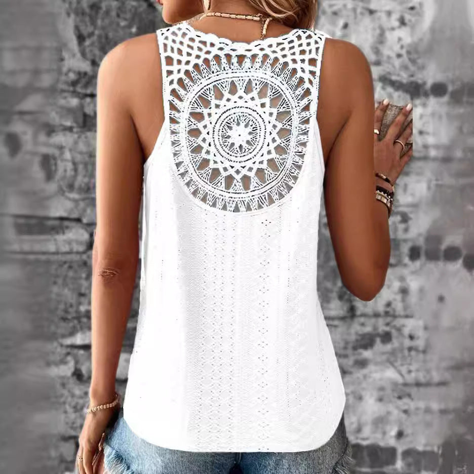 Damen luftiges Häkelshirt mit einzigartigem Rückendetail Drune