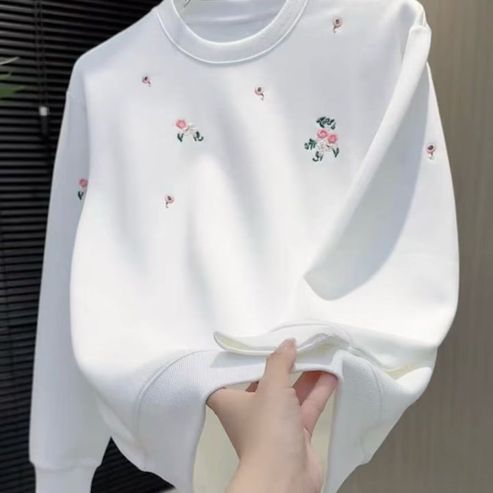 Damen Eleganter Oversized Pullover mit floralem Stickdesign Drune