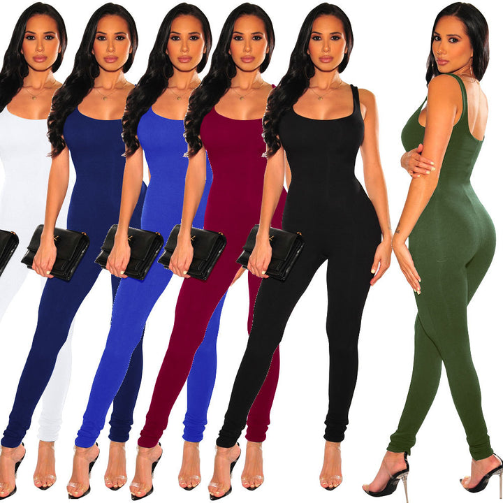 Damen taillierter Bodycon-Jumpsuit mit Spaghettiträgern Drune