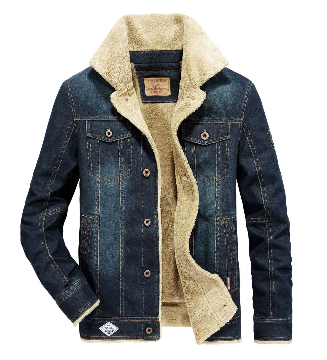 Herren Jeansjacke mit durchgehendem Sherpa-Futter und wärmendem Umlegekragen Drune