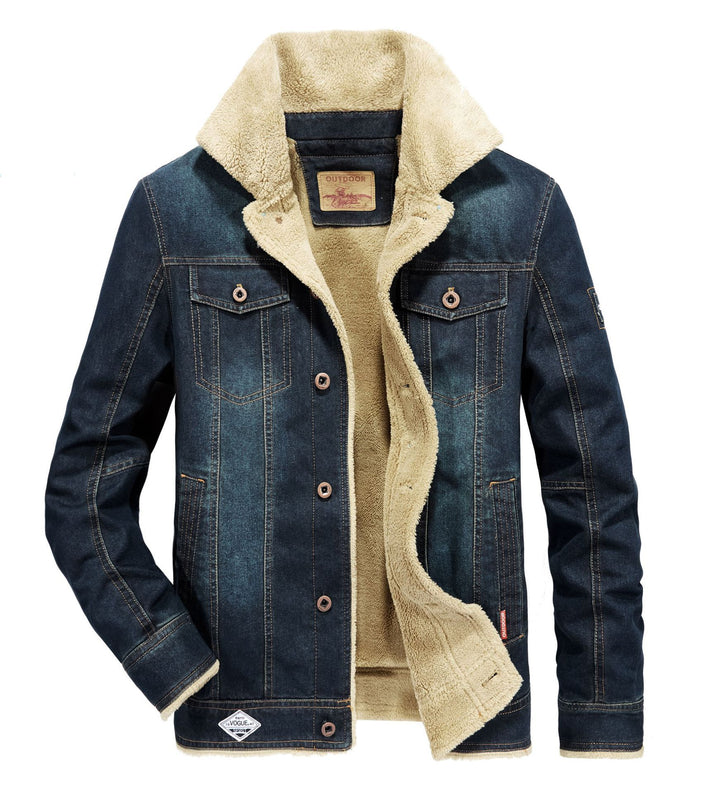 Herren Jeansjacke mit durchgehendem Sherpa-Futter und wärmendem Umlegekragen Drune
