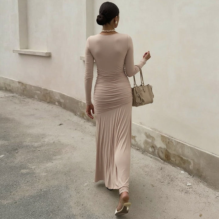 Damen elegantes Maxi-Kleid mit raffiniertem Wickel-Design Drune